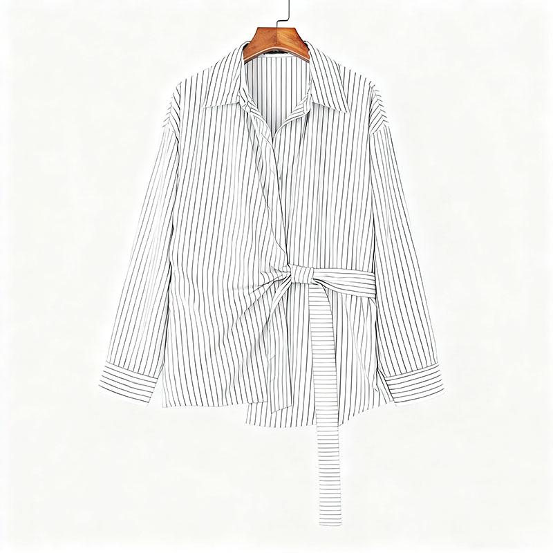 INCERUN Мужские весенние рубашки с отложным воротником, длинным рукавом, боковым перекручиванием, в полоску