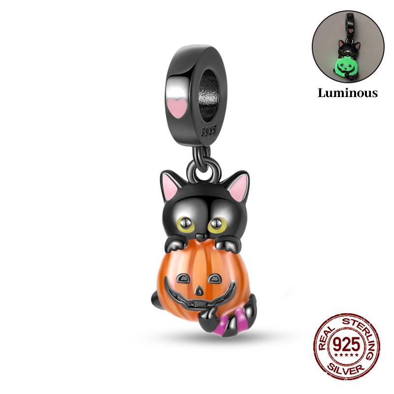 Halloween Charms Bead Copper Luminous Pumpkin Ghost Dangle Fit Bangle Bracelet Necklace Diy Jewelry