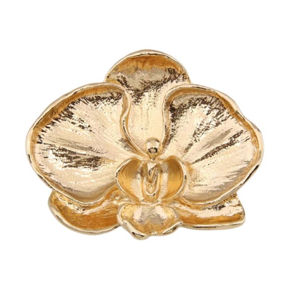 Vintage Butterfly Orchid Pin French Style Metal Glossy Brooch Orchid Flower Brooch Gift