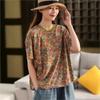 Women Print Floral T-Shirts O-Neck Short Sleeve Soft Summer Loose Casual T-Shirts
