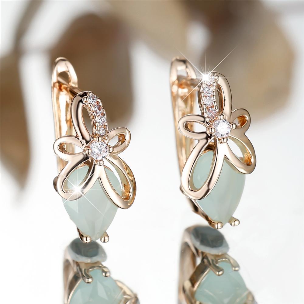 Шарм Женские Серьги-кольца с белым цирконом в виде цветка, Роскошные золотистого цвета, Свадебные украшения для женщин