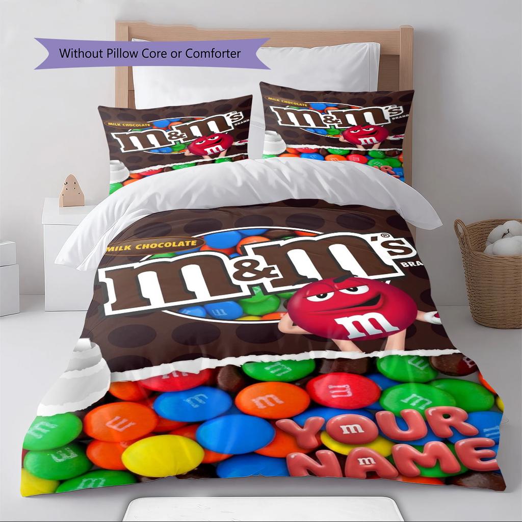 Name Custom M&m Pattern Bedding Set Quilt Cover Pillowcase Home Decor Gift (1 * duvet cover + 2 * pillowcase, without core)