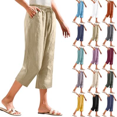 Женские укороченные брюки Stralght Pants With Pockets Lightweight Caual Loose Trousers