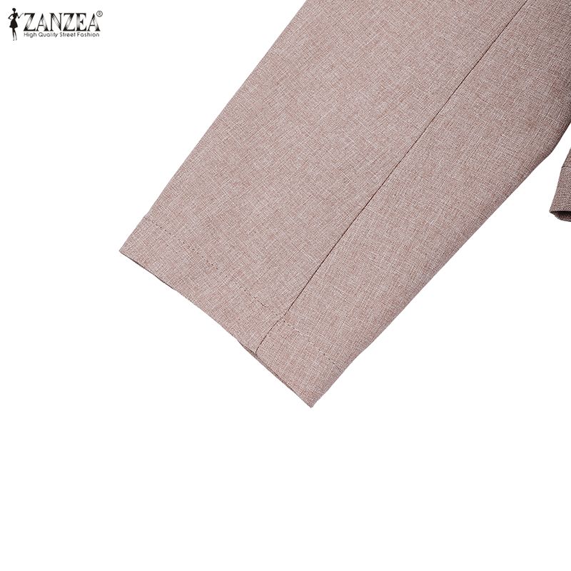 ZANZEA Женская повседневная блузка-кардиган с круглым вырезом и длинным рукавом