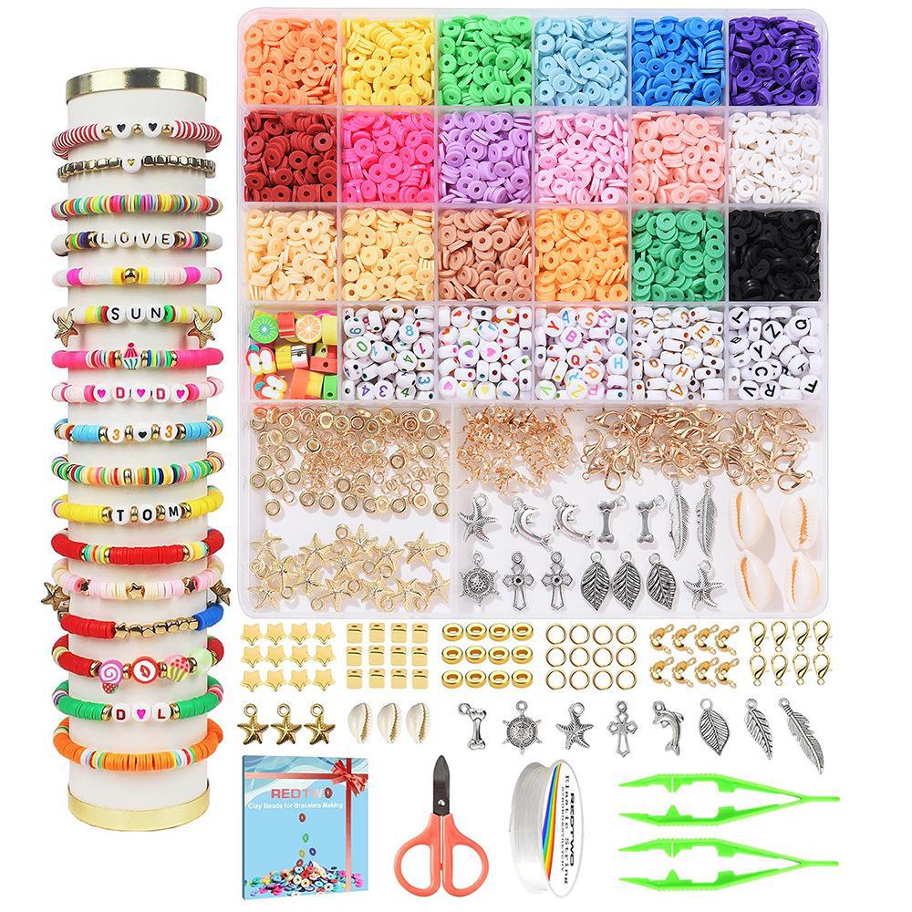Набор для изготовления браслета из 24-сетчатой глины и рисовых бусин: Бусины 3 мм в 23 цветах для самодельных украшений