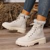 Fashion Autumn Winter Plush Warm Ankle Boots Women Fashion Solid Color PU Leather Short Boots Woman Plus Size Non Slip Platform Booties