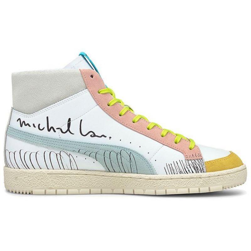 Michael Lau x PUMA Ralph Sampson 70 Mid Унисекс Кожаные Средние Кеды для Скейтбординга Белый Розовый Желтый 375197-01