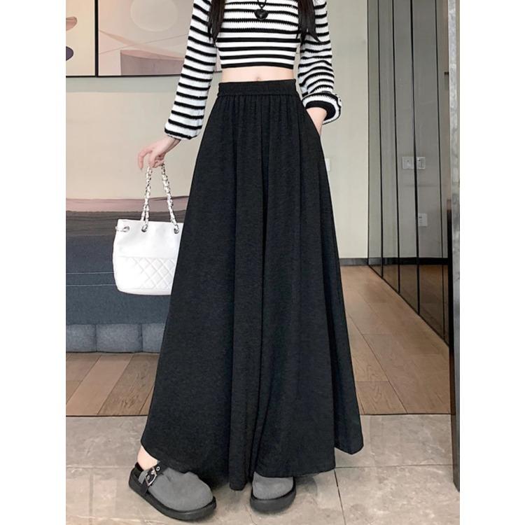 Модная юбка-трапеция с высокой талией, однотонная, широкая, с эффектом похудения, для осени/зимы
