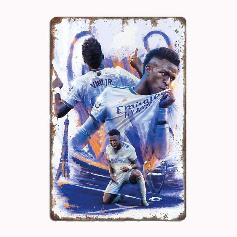 Винисиус Жуниор JR Футбол Спорт Металлическая Табличка Декор Гаража Комнаты Гостиной Бар На Заказ Жесть Винтаж Домашнее Украшение Настенное Искусство Постер