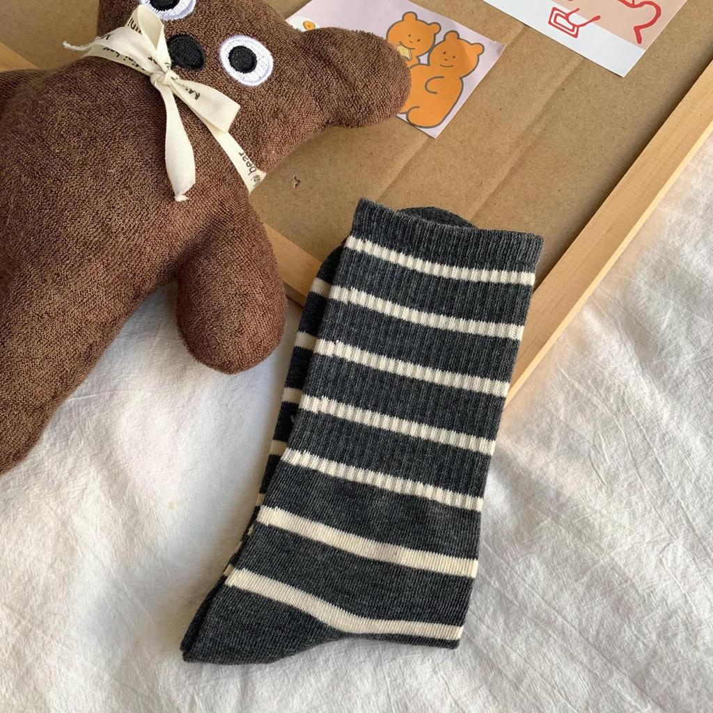 Женские полосатые носки до середины голени Maillard — весна и осень в корейском стиле с брюками Shark