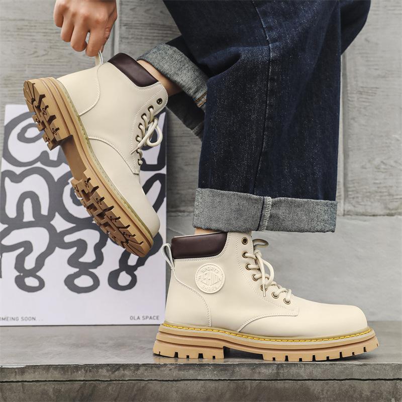 Rhubarb boots British tooling Martin boots men's short boots spring and autumn single boots thick-soled mountaineering boots-X