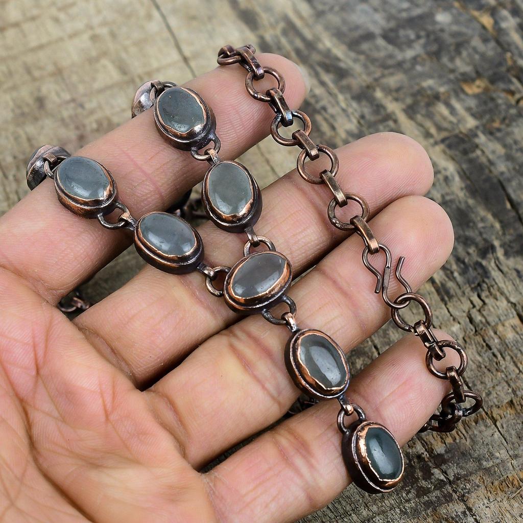 Aquamarine necklace electroformed copper necklace adjustable chain necklace handmade jewelry natural gemstone necklace anniversary gifts