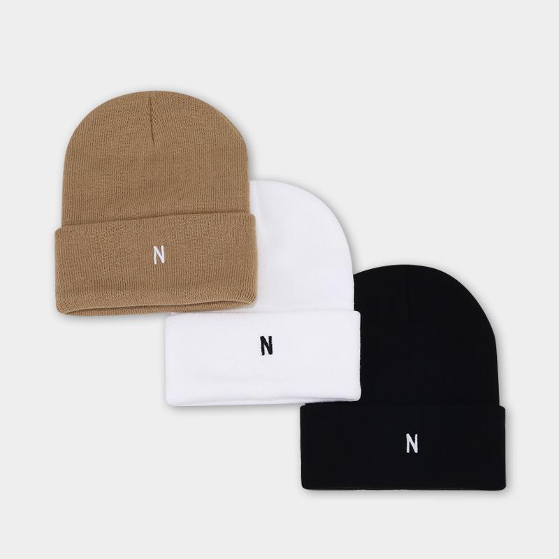 New fashion trendy brand N letter embroidered knitted hat women's personality versatile outdoor thermal hat, men's simple wool hat
