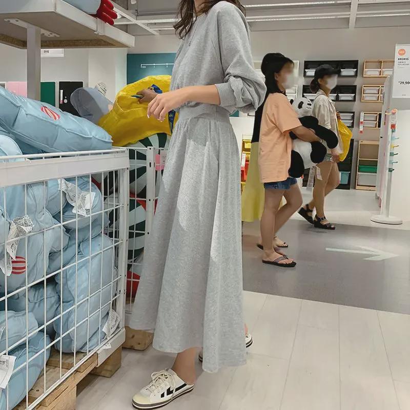 Korean Style Autumn/Winter Long Sleeve Waisted Sweater Dress for Women - Trendy Round Neck Design