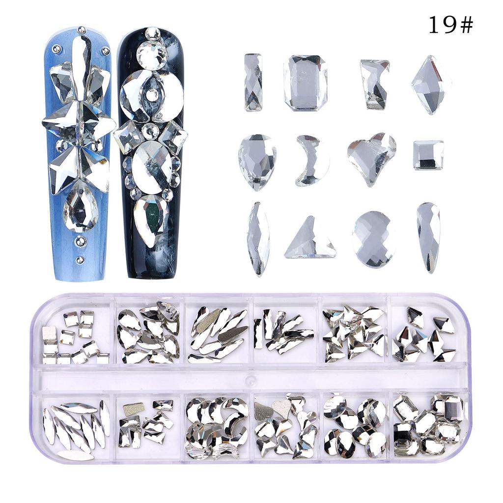 12 Grid Nail Art Diamond Special-Shaped Diamond Flat-Bottomed Rhinestone Ab Nail Art Jewelry Drill Nail Decoration Direct Sales