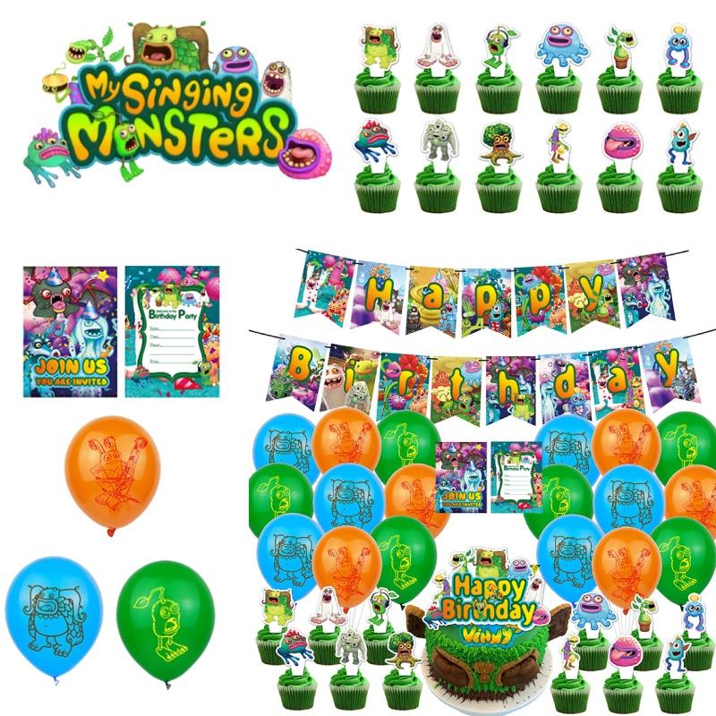 My Singing Monsters Birthday Party Decorations Set Colorful Balloons Paper Banners And Cake Toppers