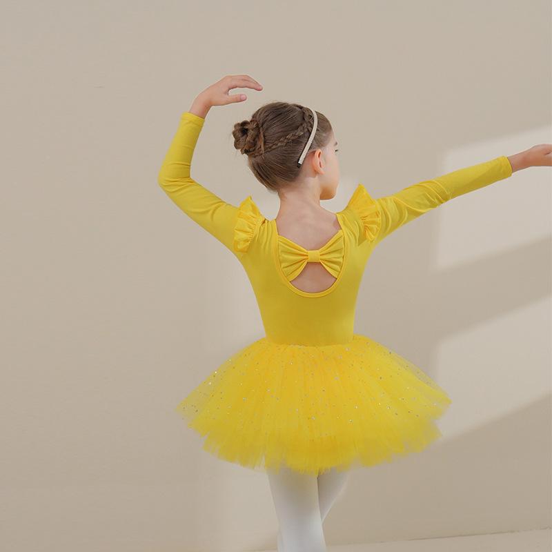 Черный хлопковый комбинезон с длинным рукавом для девочки, балетное платье с тюлевой юбкой для китайского танца