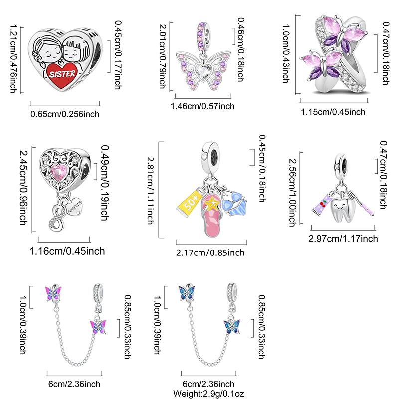 Медь Сестра Любовь Сердце Бабочка Роза Подвеска Шармы Бусины Подходят Оригинальный Пан Браслет Браслет Сделай сам Ювелирные изделия