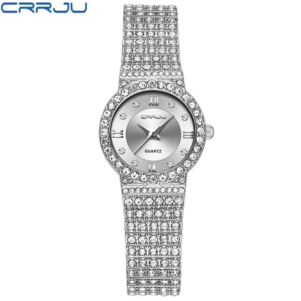 CRRJU New Men's and Women's Couple Watches Women's Watches Women's Gold Diamond-studded Watches Full of Stars and Diamonds