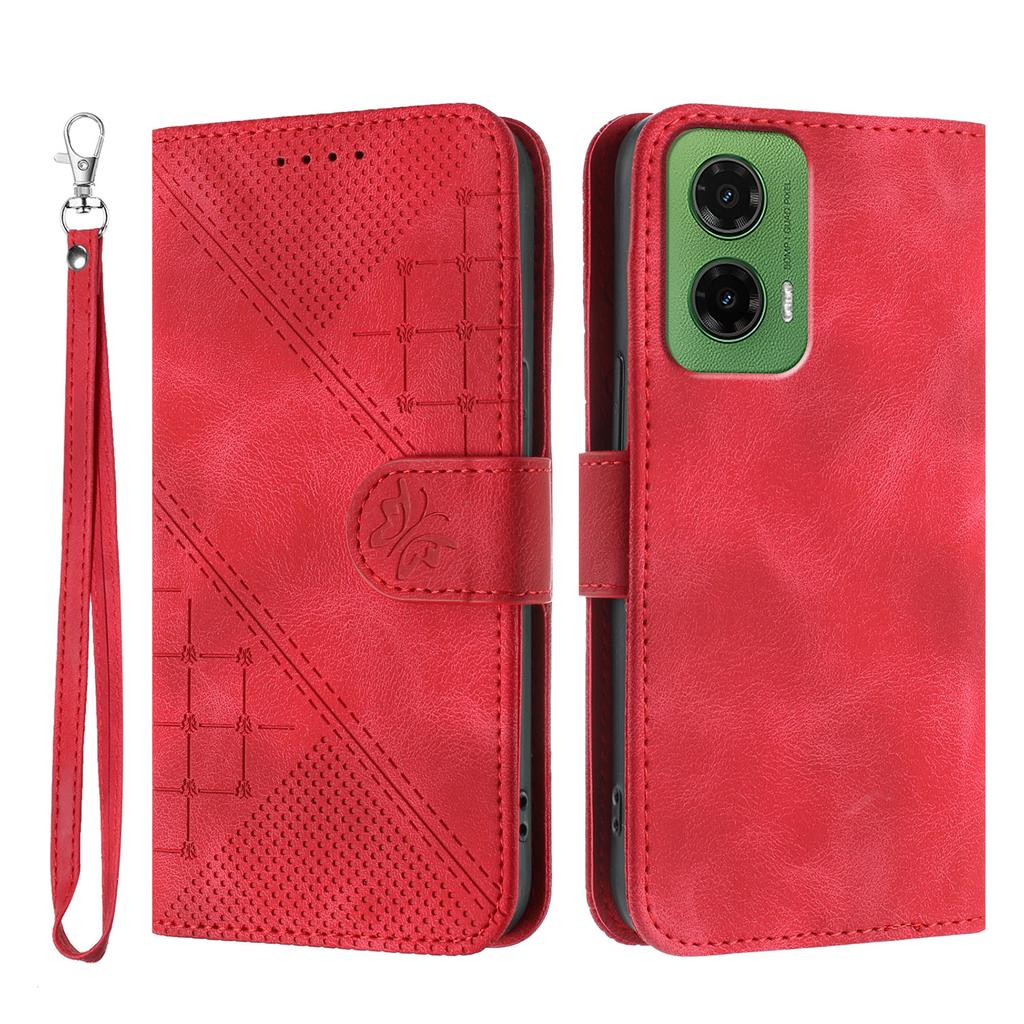 For Motorola Moto G35 5G Leather Wallet Case Butterfly Flower Imprinted Phone Cover with Strap