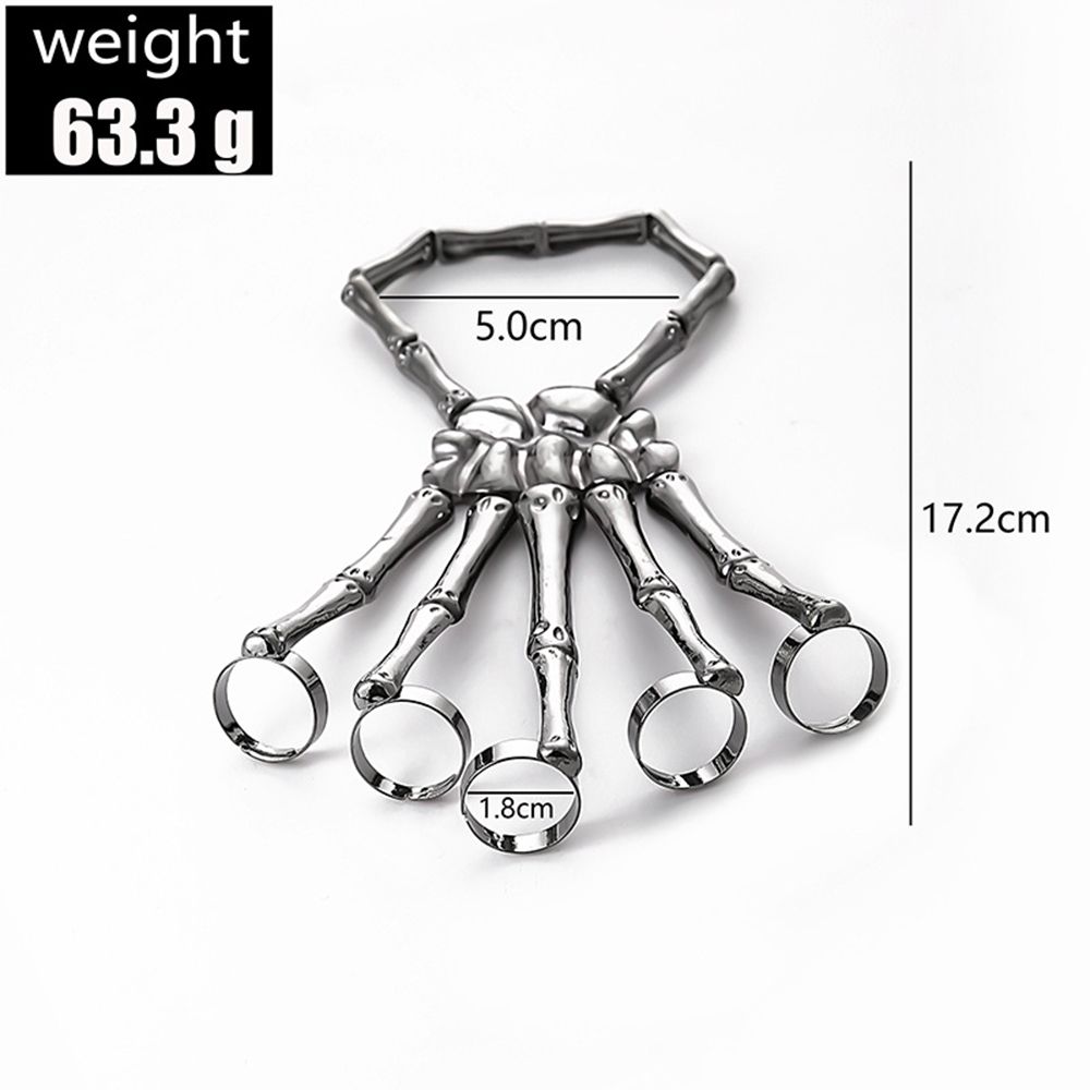 for Men Women Elasticity Party Adjustable Halloween Bangle Skull Skeleton with Ring Hand Bracelet