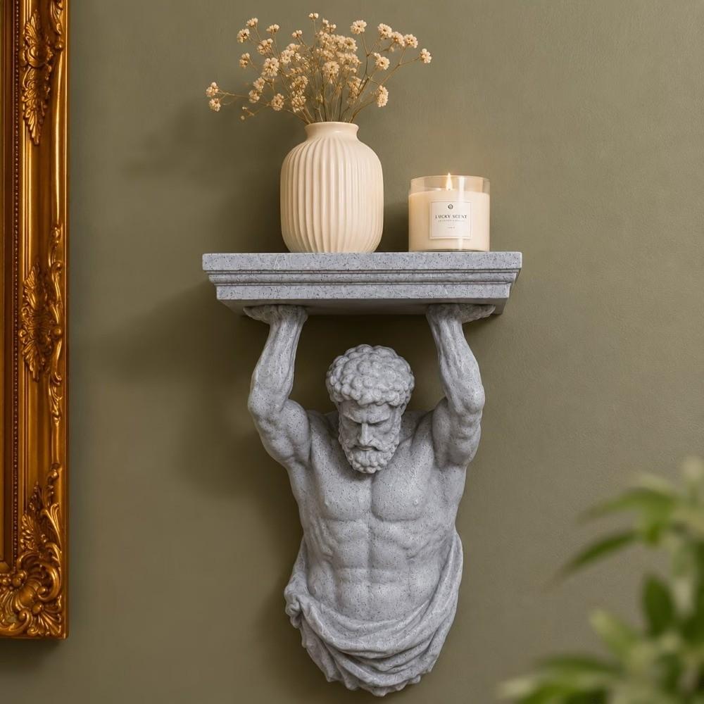 3D Printed Floating Storage Rack Decorative Greek God Wall Mount Shelf Office Decor