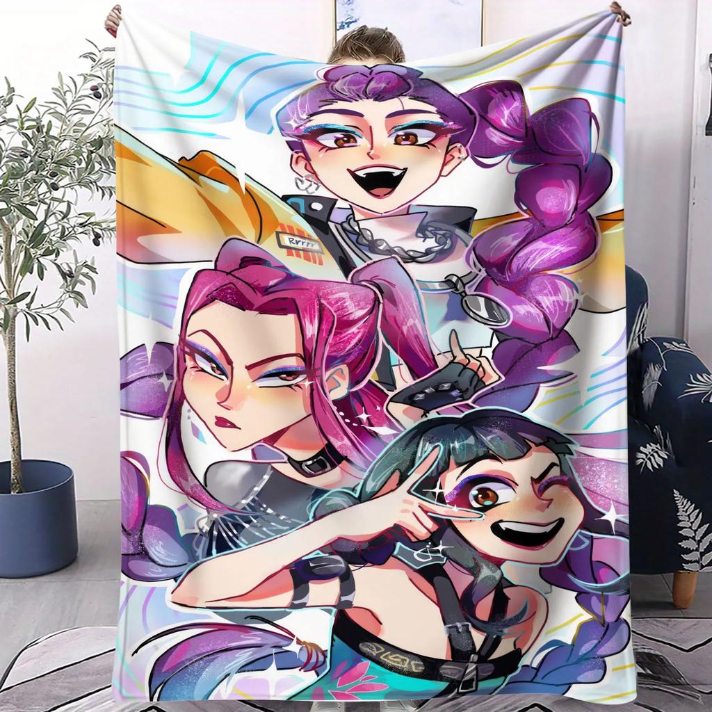 K-POP Demon Hunters Huntrix Girls Flannel Blanket Gradient Color Star Print Soft Warm Plush Throw for Fans Bed Couch Home Decor