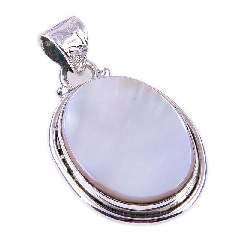 Natural Mother Of Pearl Gemstone 925 Solid Sterling Silver Pendant 1.25'' Z9p31