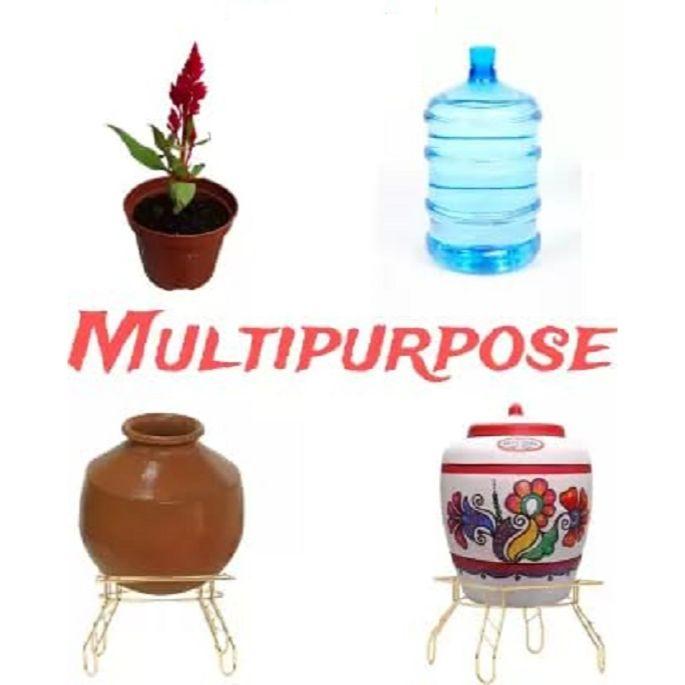 Heavy Stainless Steel Chrome Plated Fancy Water Matka and Pot Stand |Matka Kitchen Rack (Gold Finish)