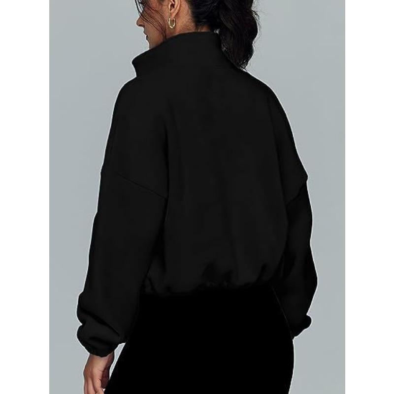 Женский сплошной флисовый пуловер на молнии с воротником-стойкой, спортивная куртка