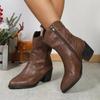 Женские кожаные сапоги большого размера с острым носком на толстом каблуке - осень/зима 2024 г., мягкая подошва, легкие и удобные