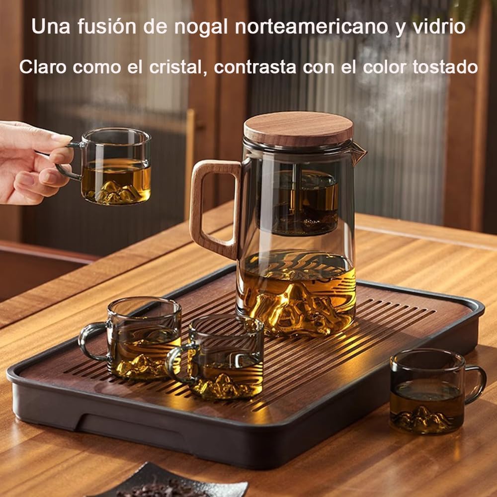 Magic Pot Glass Teapot with Wooden Handle 500ML Borosilicate Infuser Teapot with Magnetic Lid 304 Stainless Steel Strainer Water Separation for Loose