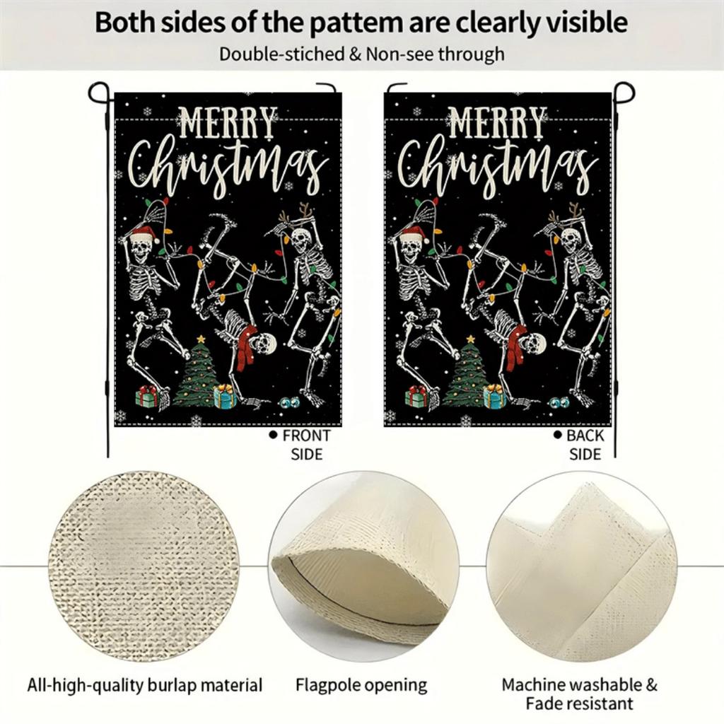 1pc Black Halloween Garden Flag Skeleton Dance Print Suitable for Halloween Yard Outside Decoration No Flag Pole 12X18 Inch