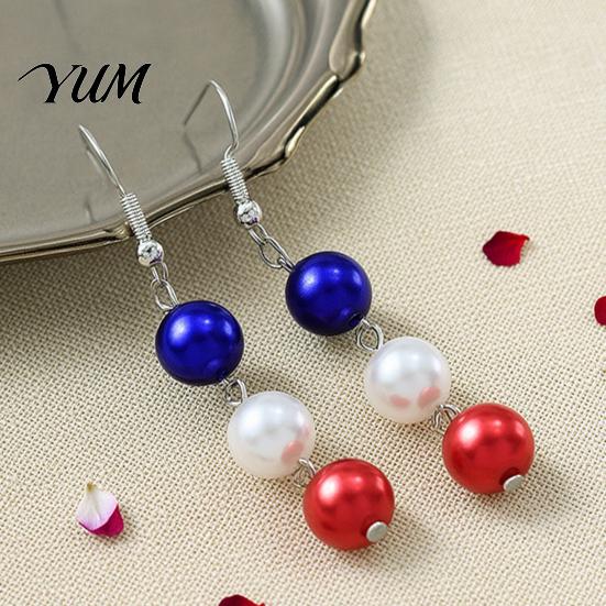 Fashionable Ear Hooks 1 Pair Independence Day Earrings for Women, Red White Blue Beads Dangle Drop Nightclub Fashion Jewelry Earrings, 4th of