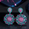 WWJ Summer Flower Black Golden Color Shiny Rose Red and Light Blue CZ Zircon Round Earring
