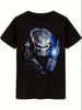 Unisex Alien Vs Predator Avpie Pattern Tshirt Black Scifi Style Couple Pure Cotton Allseason Streetwear Shirt