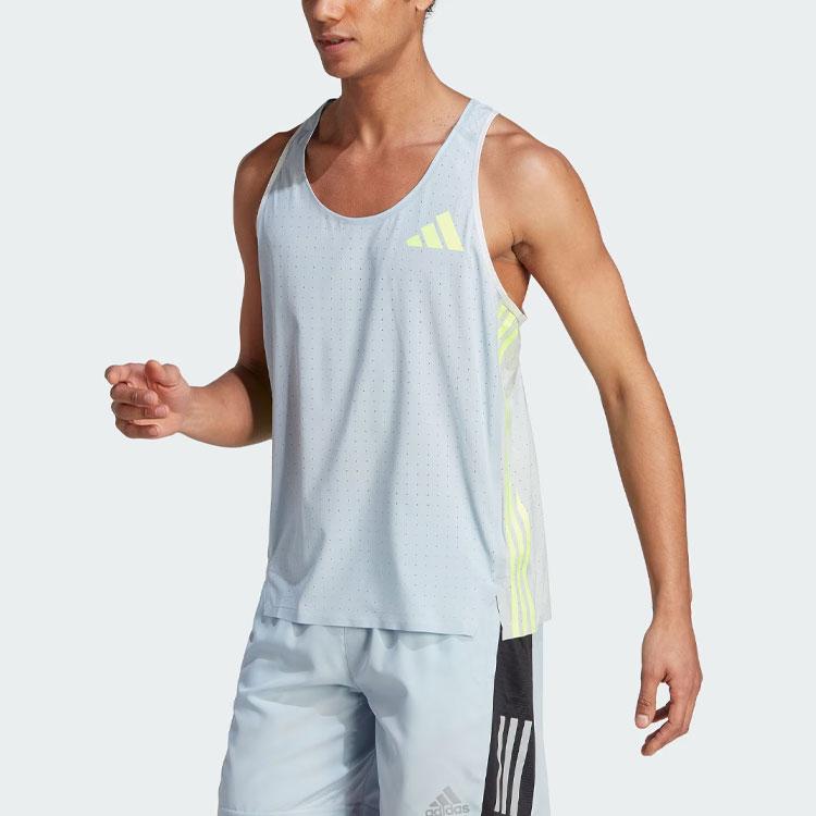Adidas Adizero Promo Running Singlet Stripe Logo Print Quick-Dry Sports Жилет Мужской Топ Синий Серый HZ2548
