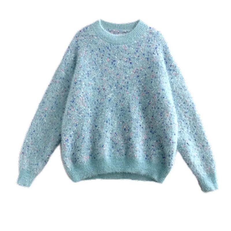 Новый корейский женский пуловер, женский осенне-зимний свитер из искусственного норкового бархата с длинными рукавами, повседневная рубашка-топ