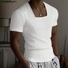 Men Square Collar Casual Texture Fitted Tops Undershirts