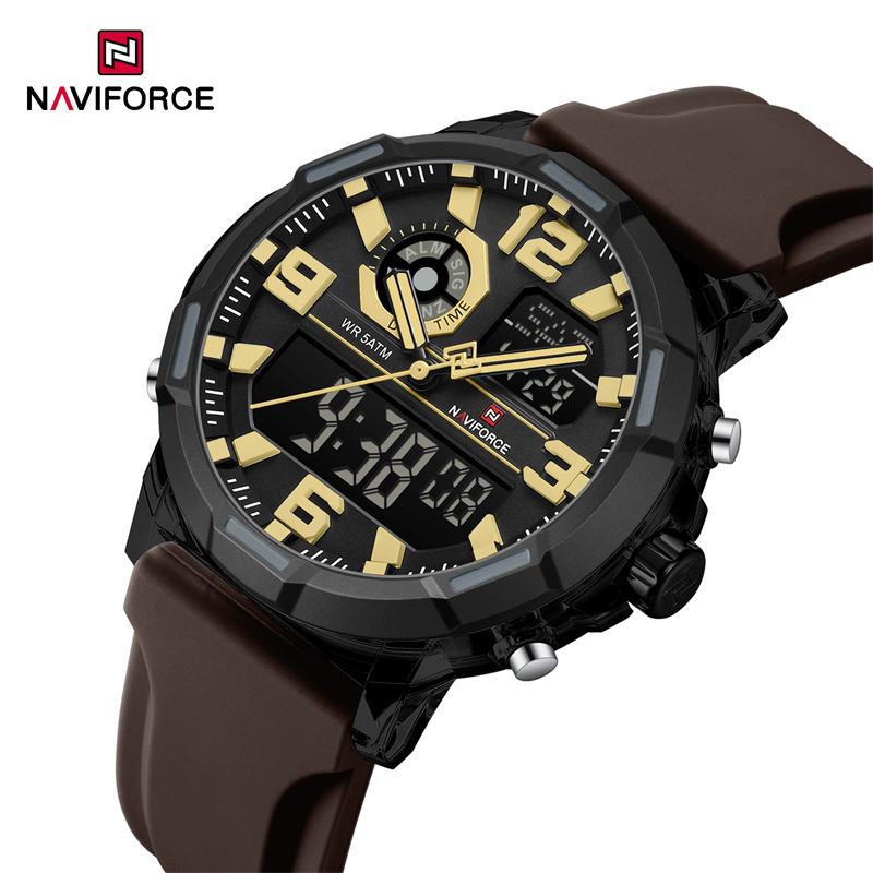 Naviforce 7130 New Design Gents Digital Watch Silicone Band Back Light Double Display in Stock Sports Watch Design