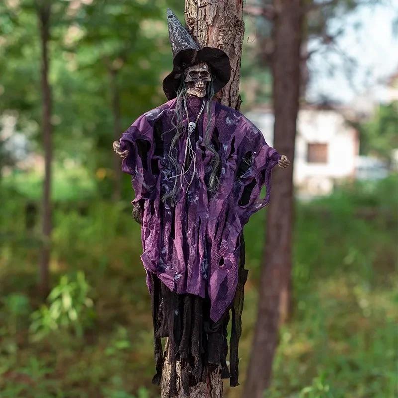 Хэллоуин Подвесное Украшение Призрак Голосовое Управление Светящийся Электрический Череп Скелета Реквизит для Дома с Привидениями Наружный Внутренний Декор для Вечеринки