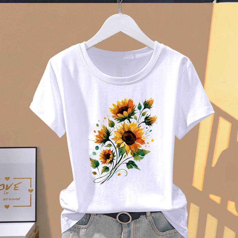 (Asian Size) Women's Top 90s Trend Butterfly Cute Short Sleeve T-shirts Fashion T Clothing Print Female Casual Graphic Tee