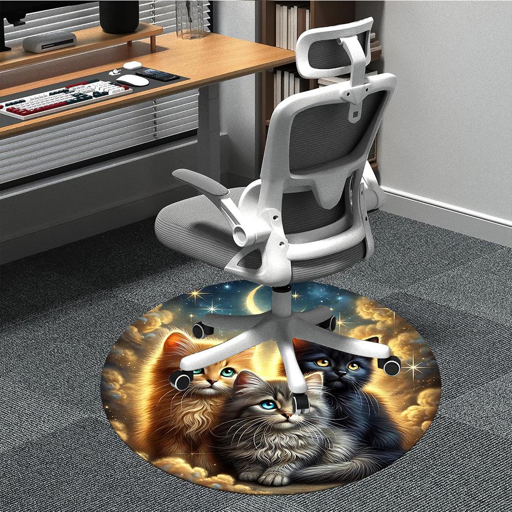 1pc Cat Night Sky Carpet for Office Non-Slip, Round Carpet, Soft & Comfortable, Carpet for Office, Lightweight Round Floor Mat yy251226081