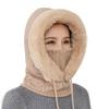 Women Winter Hat with Integrated Scarf Thick Warm Faux Fur Knitted Windproof High Elasticity Full Protection Outdoor Travel Cold Weather Cap
