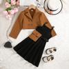 Girls Autumn Clothes Fashion Children Jacket + Dress + Bag 3 Piece Sets Suspender Dress Suit for Kids
