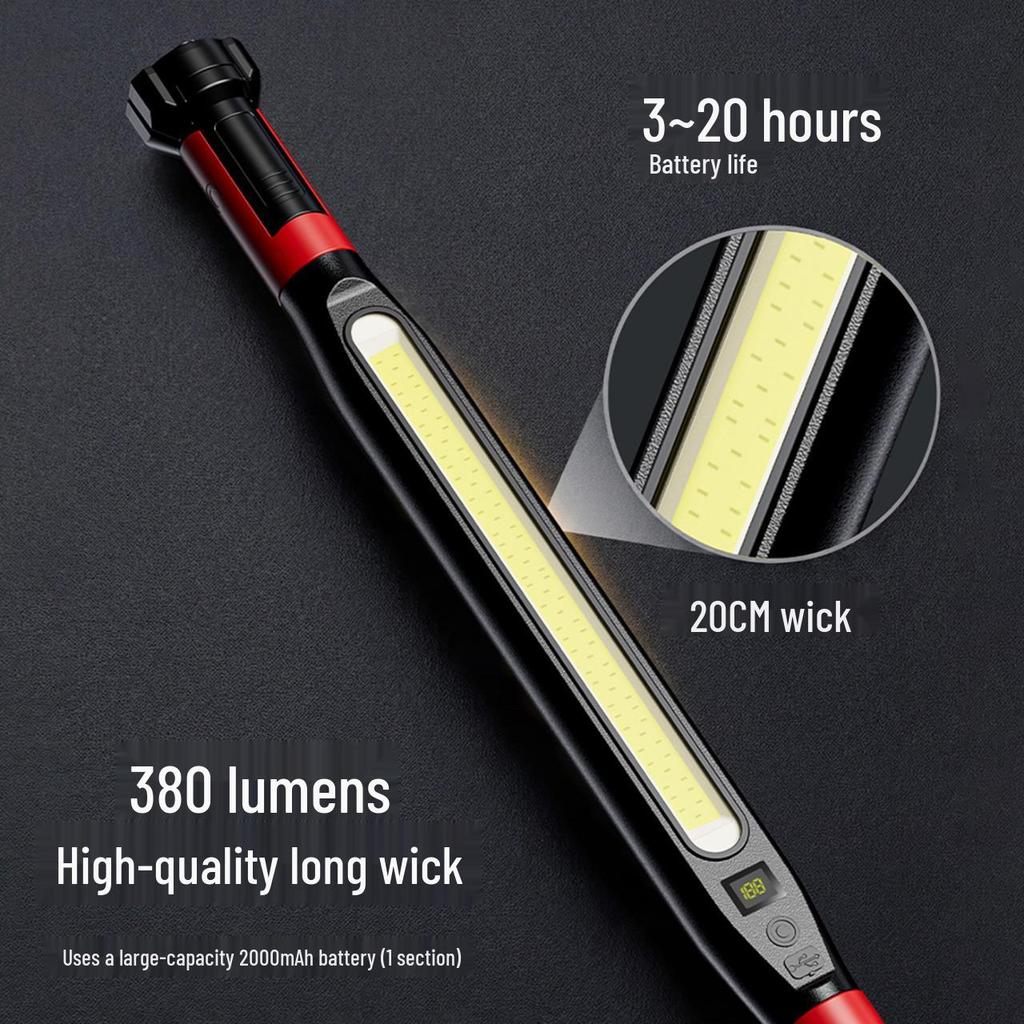COB Strip Magnetic Work Light with Digital Display, Hook, White & Red Light for Car Repairs