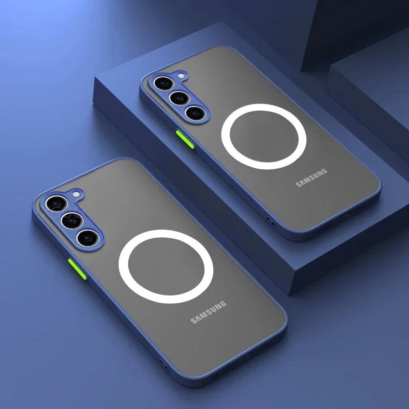 Матовый прозрачный чехол с магнитом для Samsung Galaxy S26 S2 S24 S23 Ultra Plus S26 Для беспроводной зарядки Задняя крышка