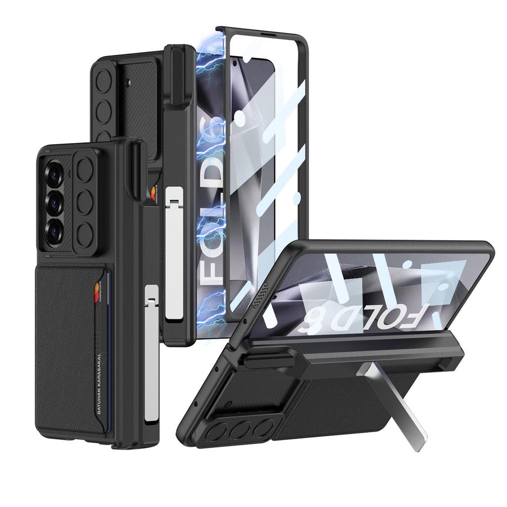 Чехол GKK для Samsung Z Fold 6: Держатель для ручки и карт, Защитная крышка на петлю со подставкой