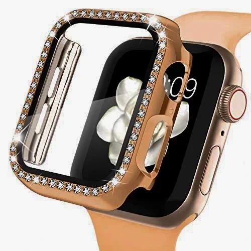 Чехол для Apple Watch 44 мм 45 мм 41 мм 40 мм 38 42 мм Блестящий Алмазный бампер+Защитное стекло для экрана iwatch series 9 8 7 5 6 4 SE