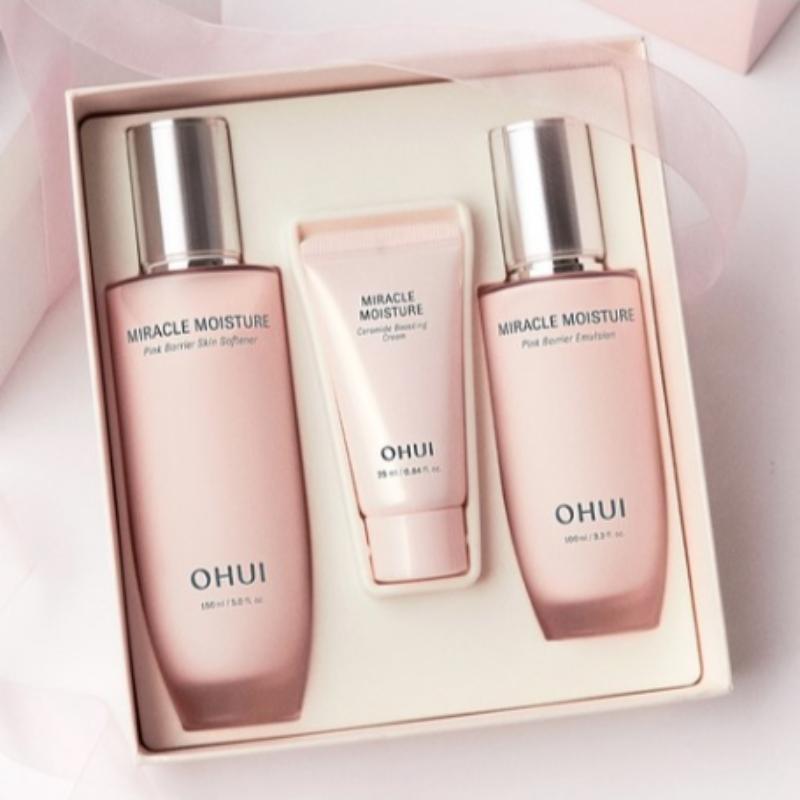 [O HUI] Набор из 3-х средств Miracle Moisture Pink Barrier – тонер 150 мл + эмульсия 100 мл + крем 25 мл | Увлажняющий и успокаивающий набор для ухода за кожей